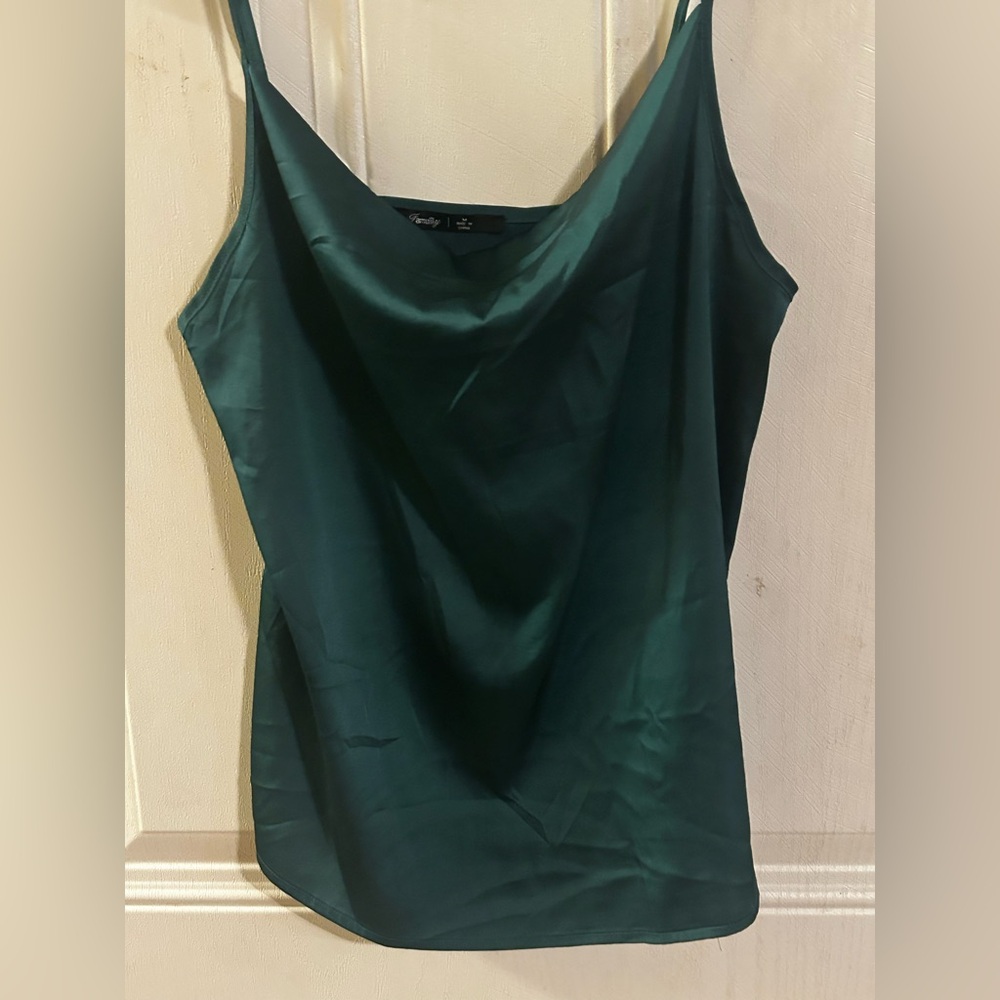 2@$15 Emerald Green Satin Cowl Neck Top Cream crop top. 2 blouses at $15